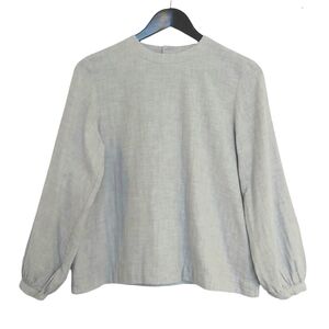Sz S Muji grey cotton swing blouse puffed bracelet sleeves back buttons